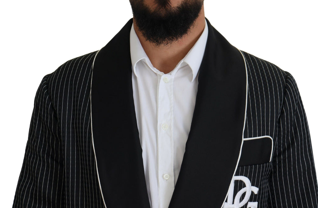 Dolce & Gabbana Schwarze Robe Gestreifte DG Patch Jacke Männer Blazer