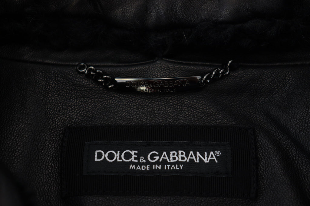 Dolce & Gabbana Schwarzes Lammleder mit Kragen Herrenmantel Jacke