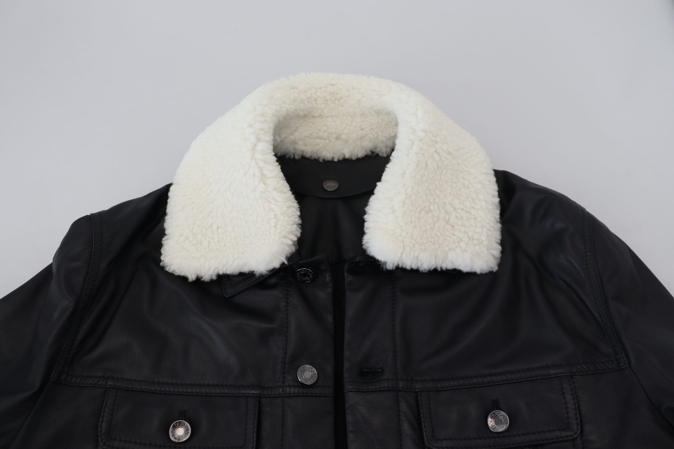 Dolce & Gabbana Schwarzes Lammleder mit Kragen Herrenmantel Jacke