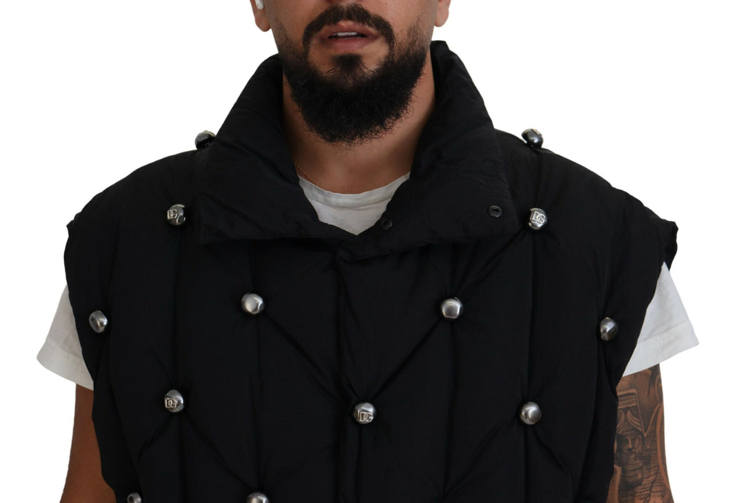 Dolce & Gabbana Schwarze ärmellose DG Jacke mit Metallverzierung