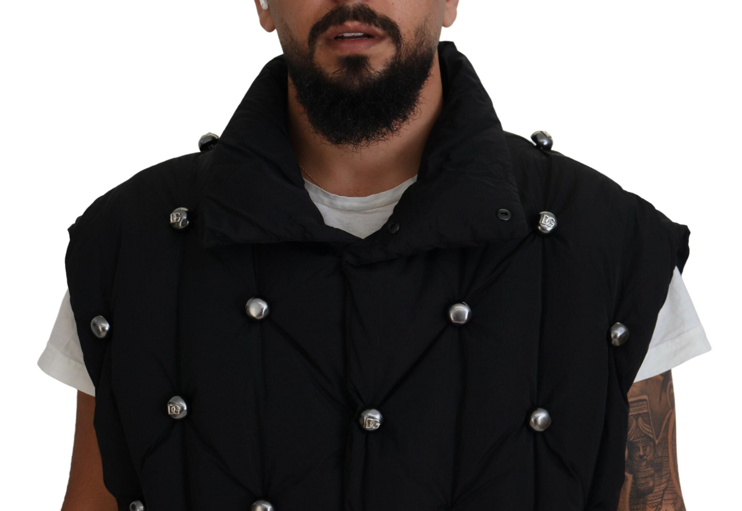 Dolce & Gabbana Schwarze ärmellose DG Jacke mit Metallverzierung