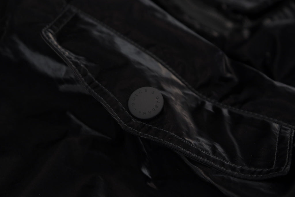 Dolce & Gabbana Schwarze Nylon Bomberjacke mit Kapuze und Reißverschluss