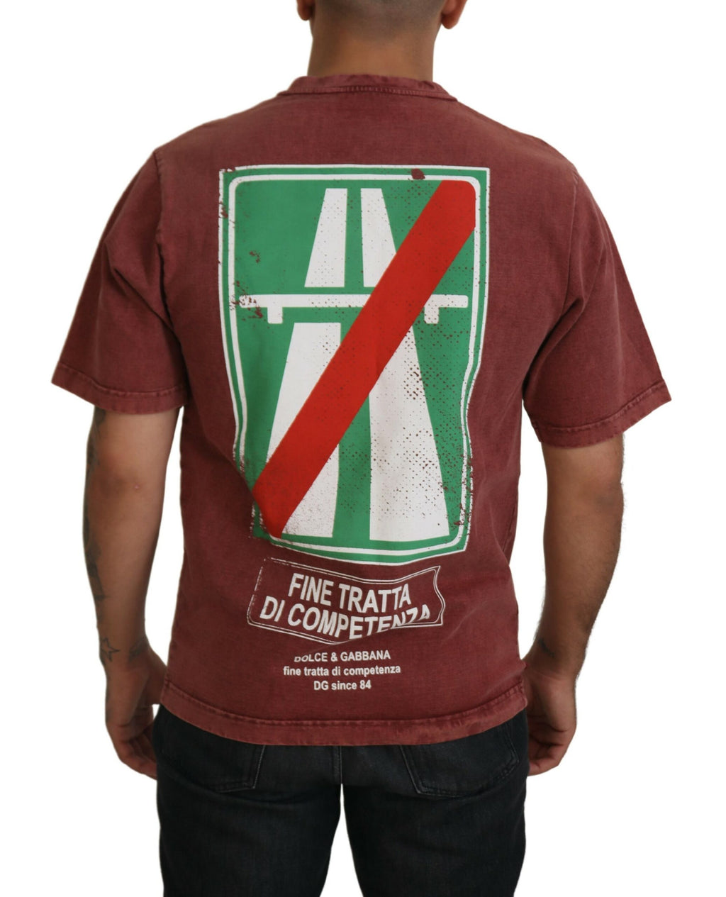 Dolce & Gabbana Maroon Print Rundhalsausschnitt Kurzarm-T-Shirt