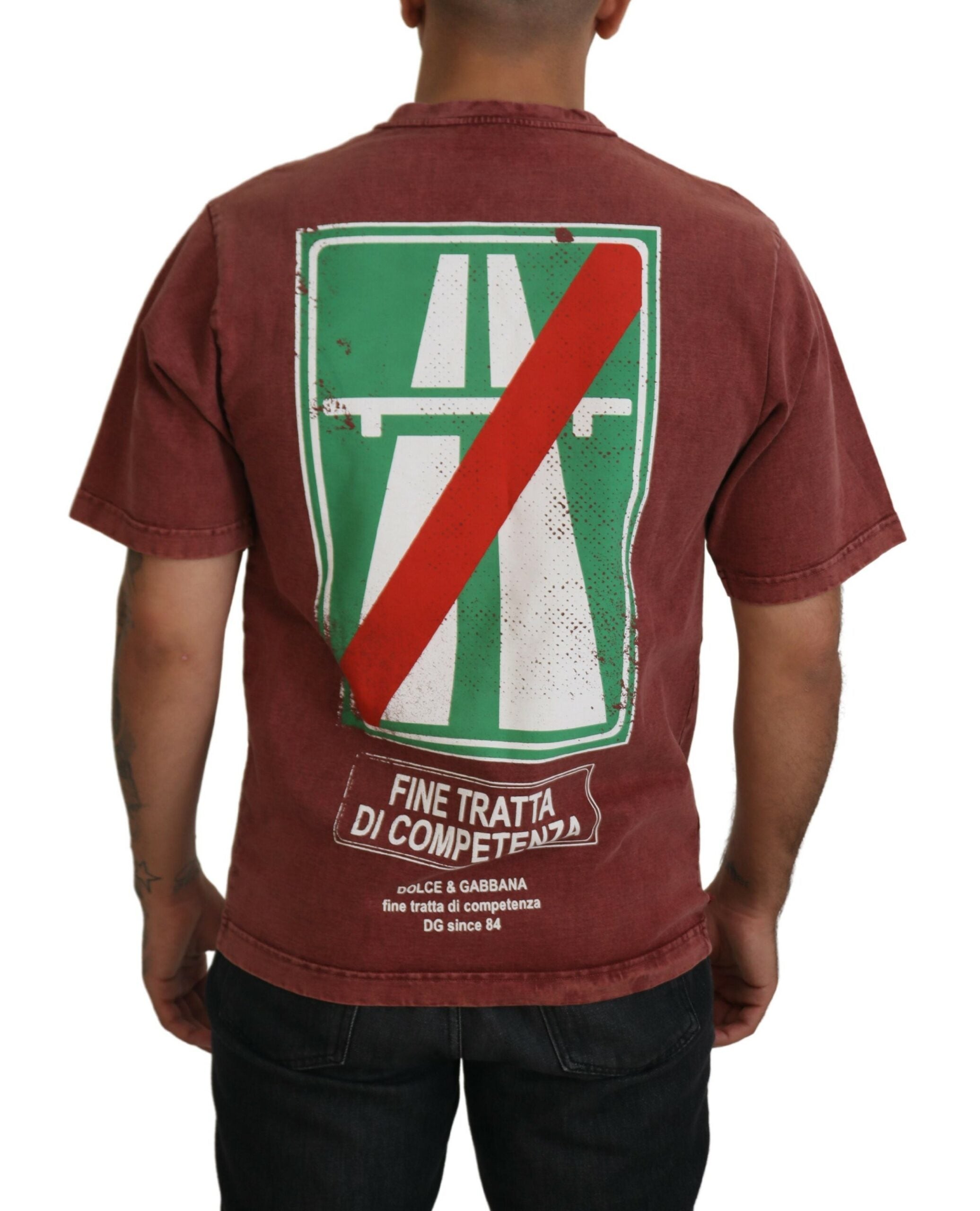 Dolce & Gabbana Maroon Print Rundhalsausschnitt Kurzarm-T-Shirt