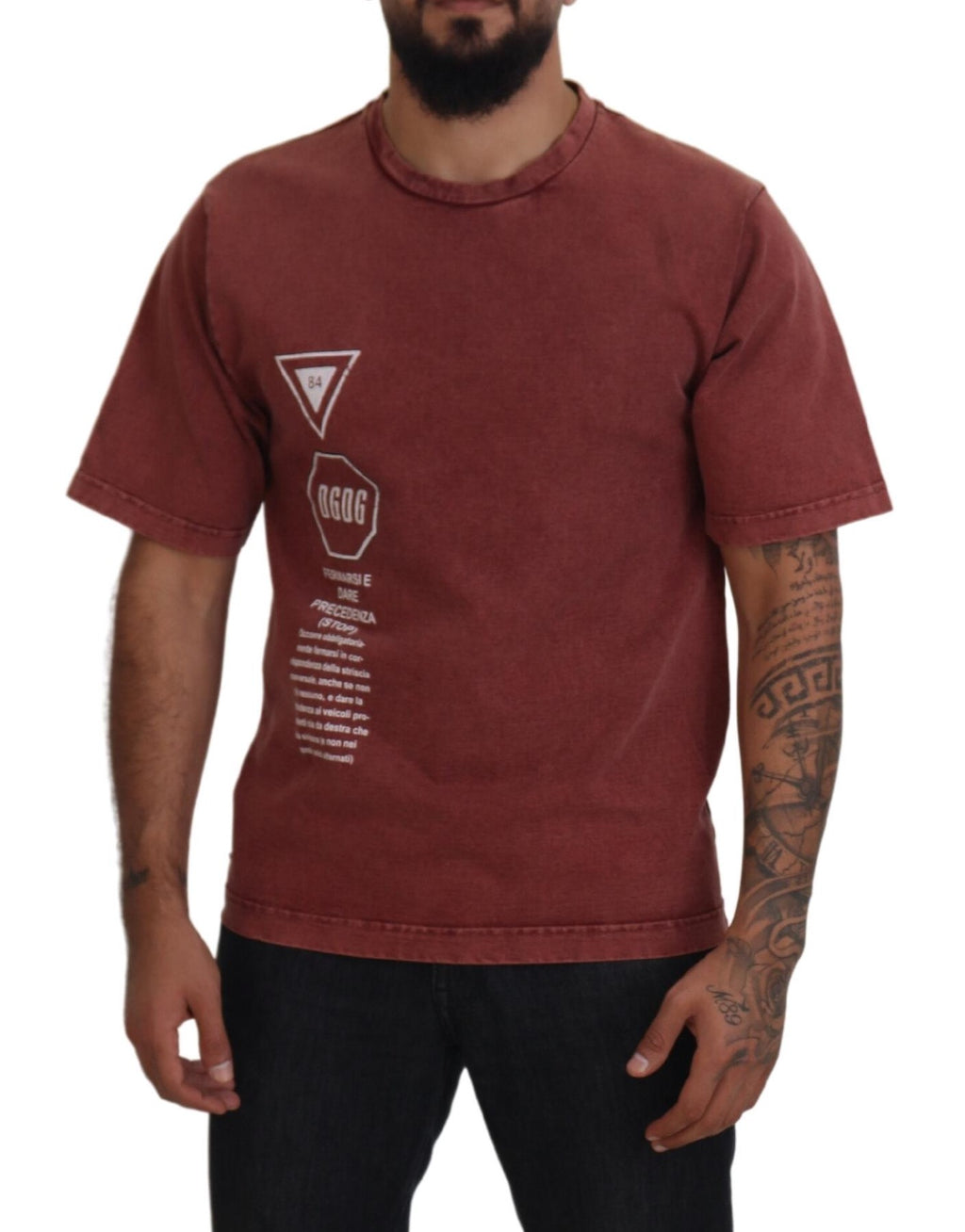 Dolce & Gabbana Maroon Print Rundhalsausschnitt Kurzarm-T-Shirt