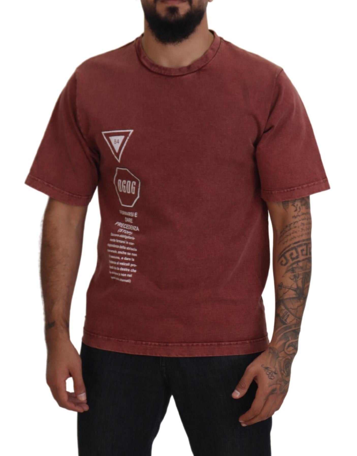 Dolce & Gabbana Maroon Print Rundhalsausschnitt Kurzarm-T-Shirt