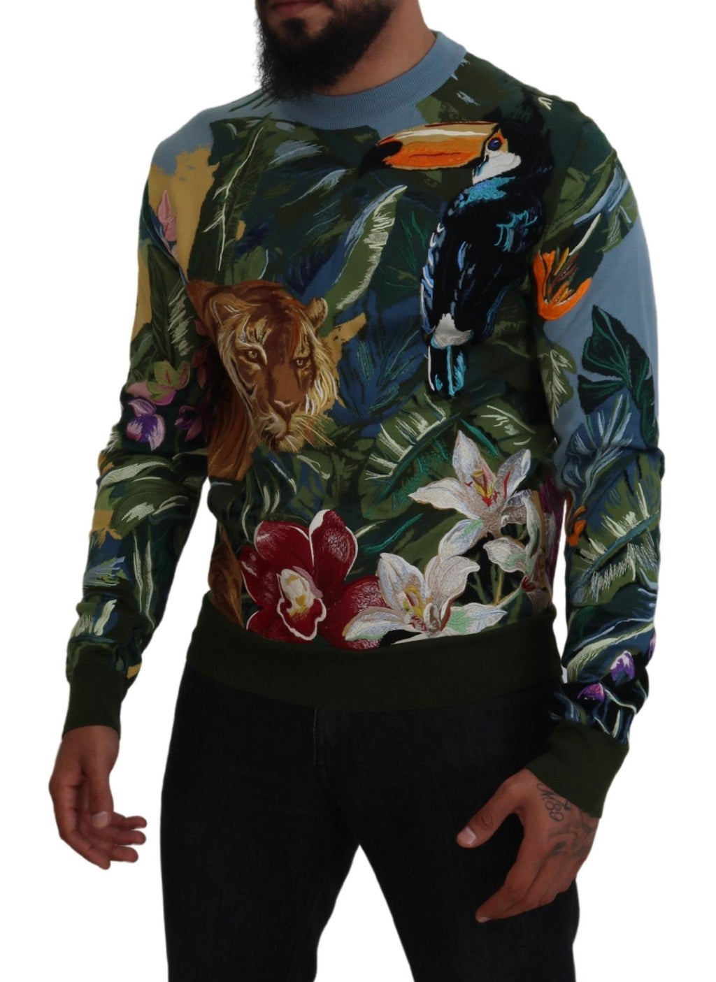 Dolce & Gabbana Multicolor Dschungel-Wollpullover Logo-Pullover
