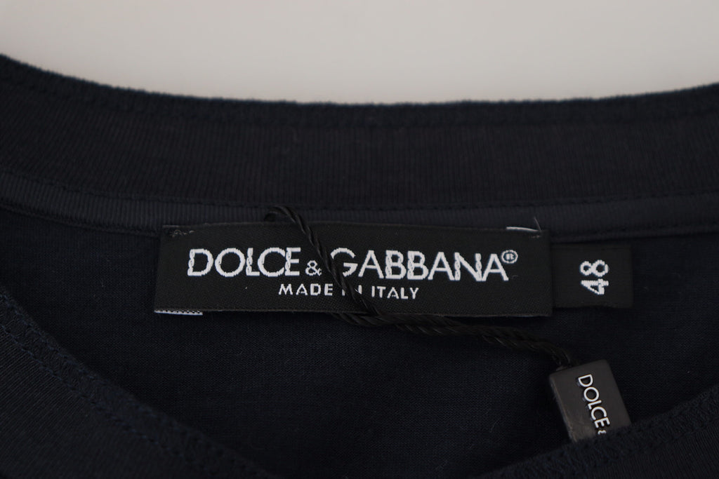 Dolce & Gabbana Blauer Baumwoll-Pullover mit Rundhalsausschnitt