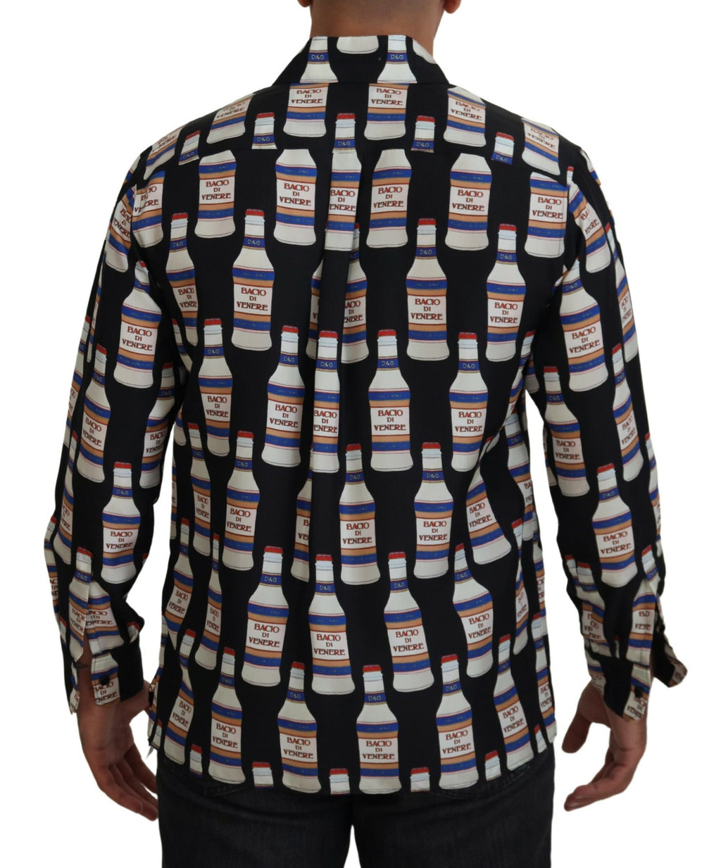 Dolce & Gabbana Schwarzes Seidenhemd mit bedrucktem Kragen für Männer Freizeithemd