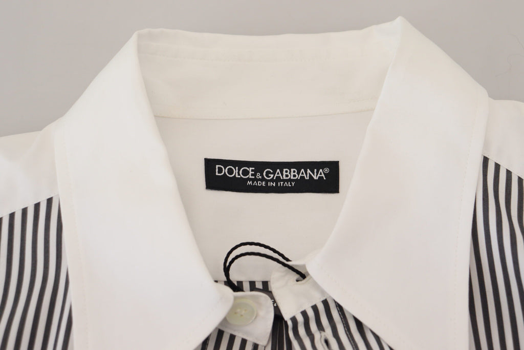 Dolce & Gabbana Schwarz-weiß gestreiftes, bedrucktes Freizeithemd aus Baumwolle