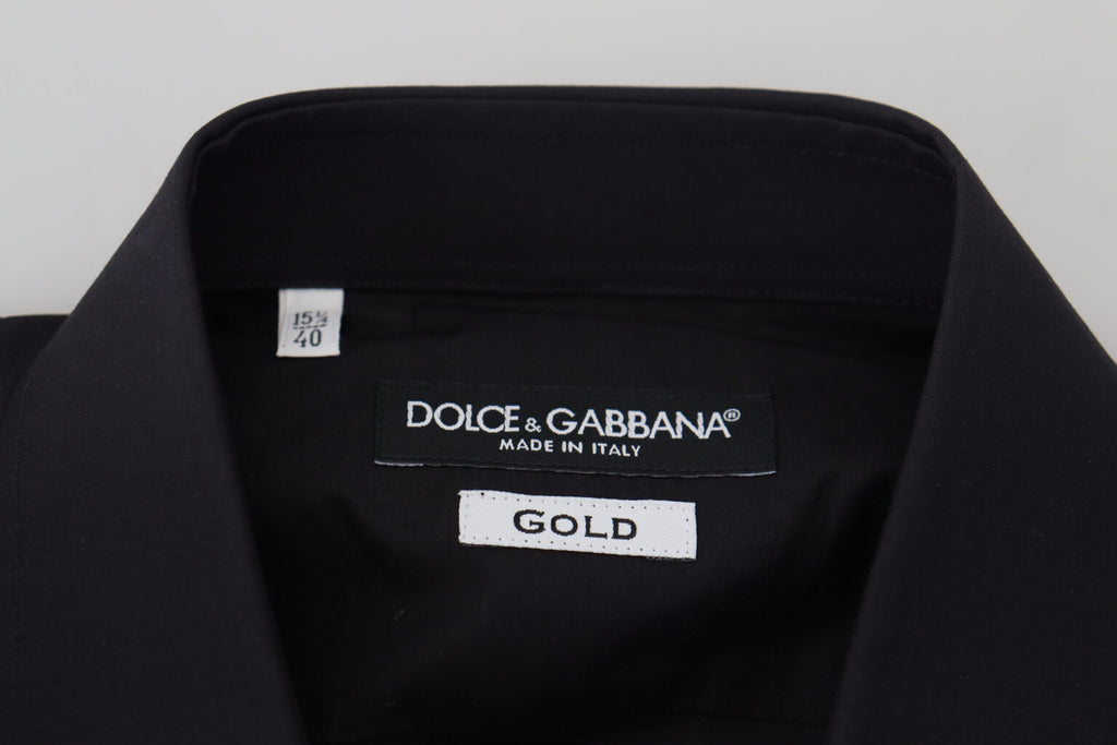 Dolce & Gabbana Schwarz Floral Stickerei Männer Lange Ärmel GOLD Hemd