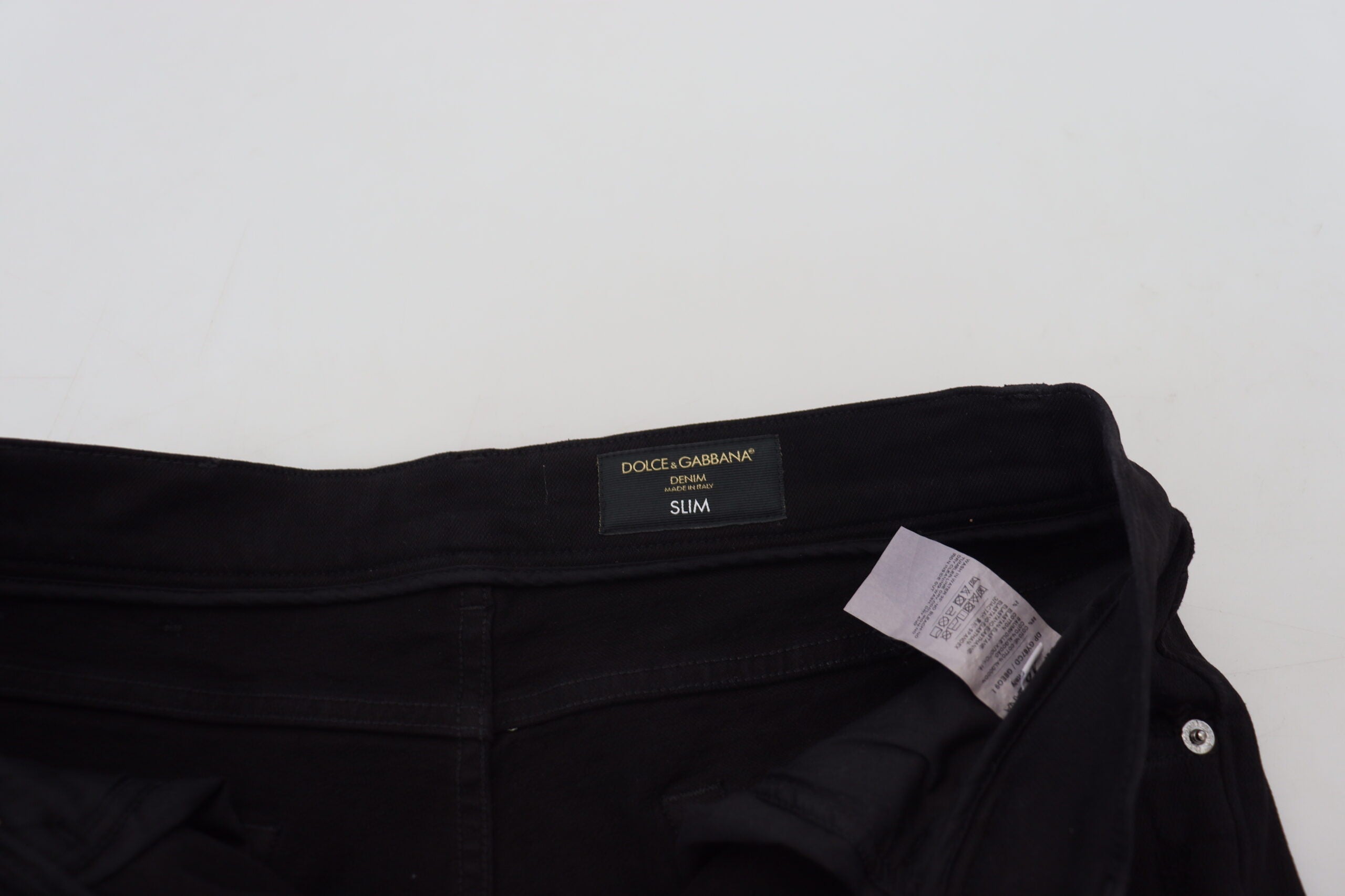 Dolce & Gabbana Schwarze Slim Fit Tattered Denim Baumwolljeans