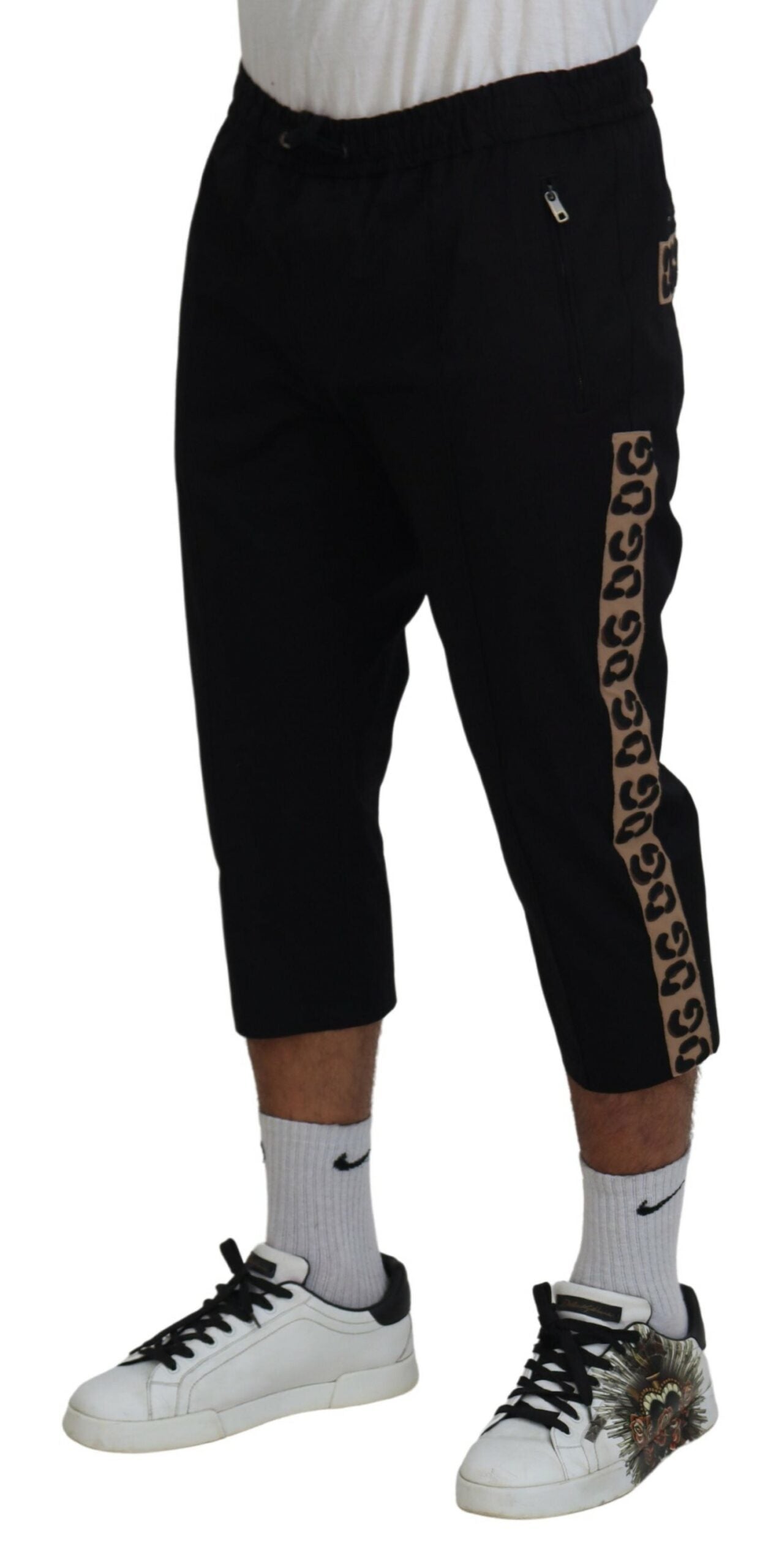 Dolce & Gabbana Schwarz Baumwolle Elastische Taille DG Logo Cropped Pants