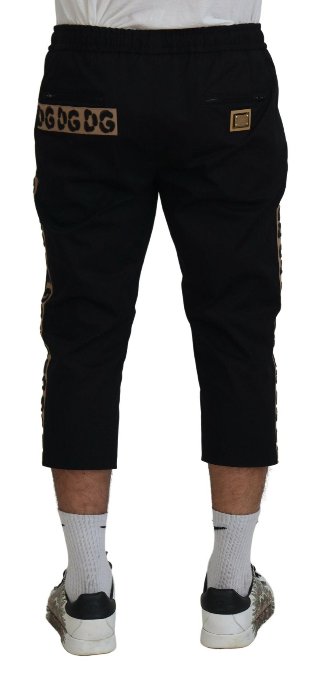 Dolce & Gabbana Schwarz Baumwolle Elastische Taille DG Logo Cropped Pants