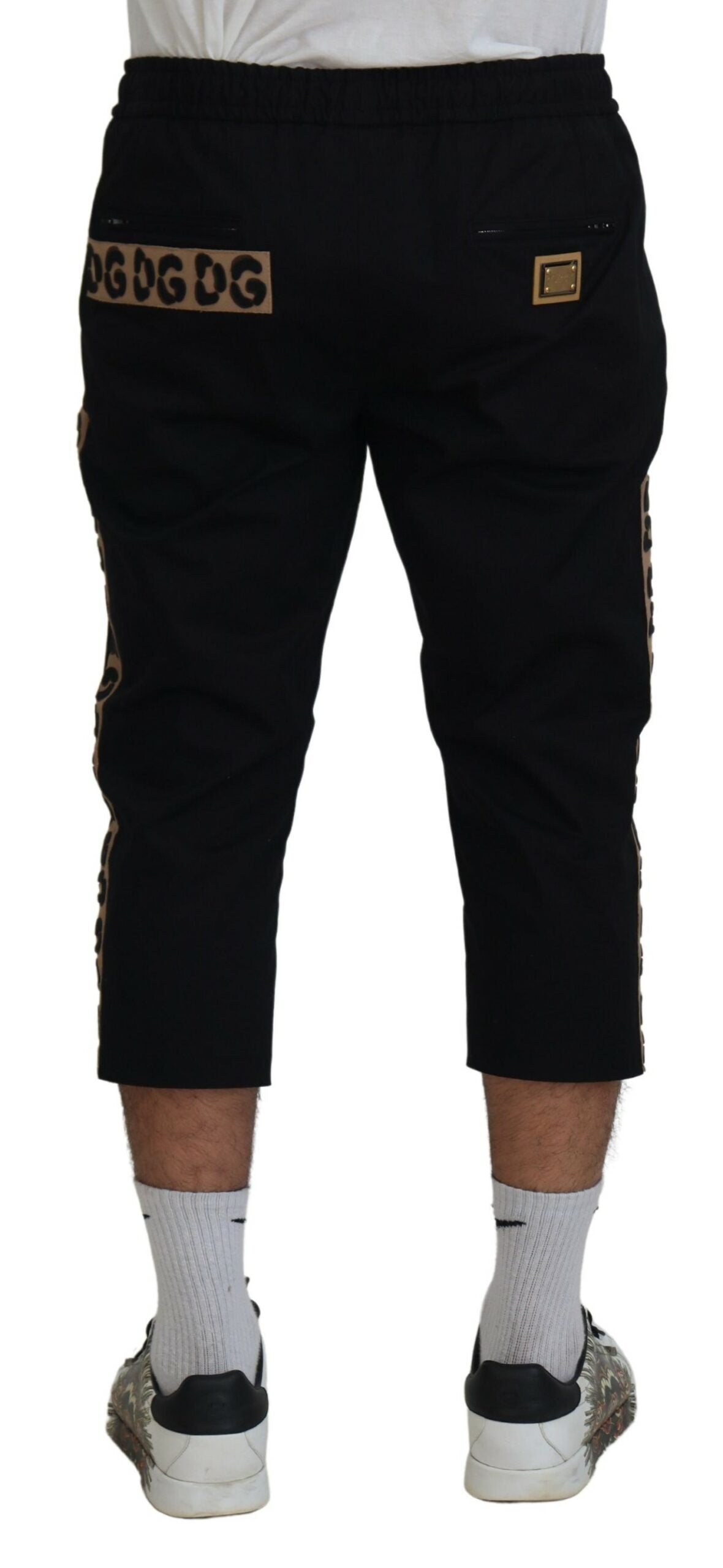 Dolce & Gabbana Schwarz Baumwolle Elastische Taille DG Logo Cropped Pants