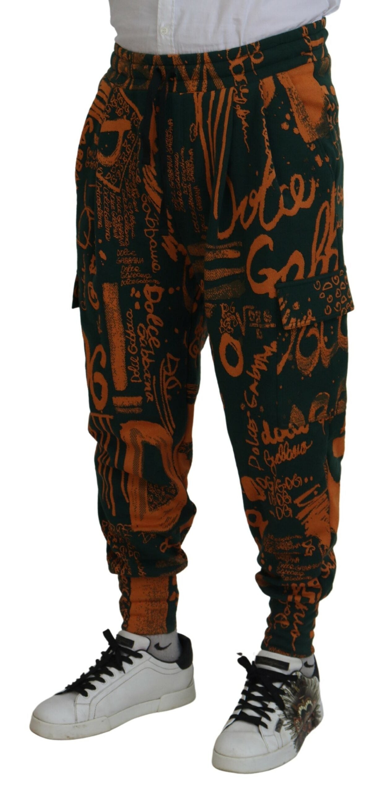Dolce & Gabbana Mehrfarbige Cargo-Jogger-Hose mit Logodruck aus Seide