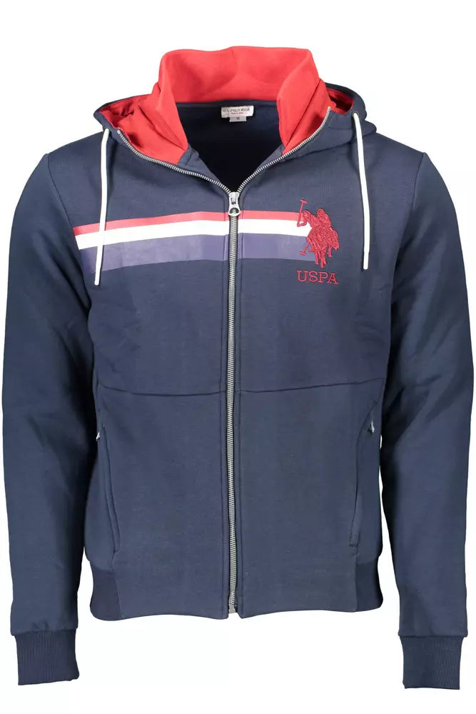 U.S. POLO ASSN. Schickes blaues Sweatshirt mit Kapuze und Reißverschluss - gesticktes Detail