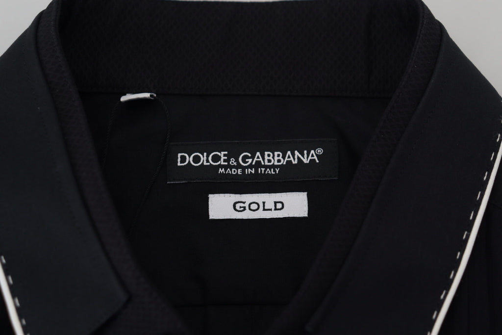 Dolce & Gabbana GOLD Schwarzes Smokinghemd aus Baumwolle