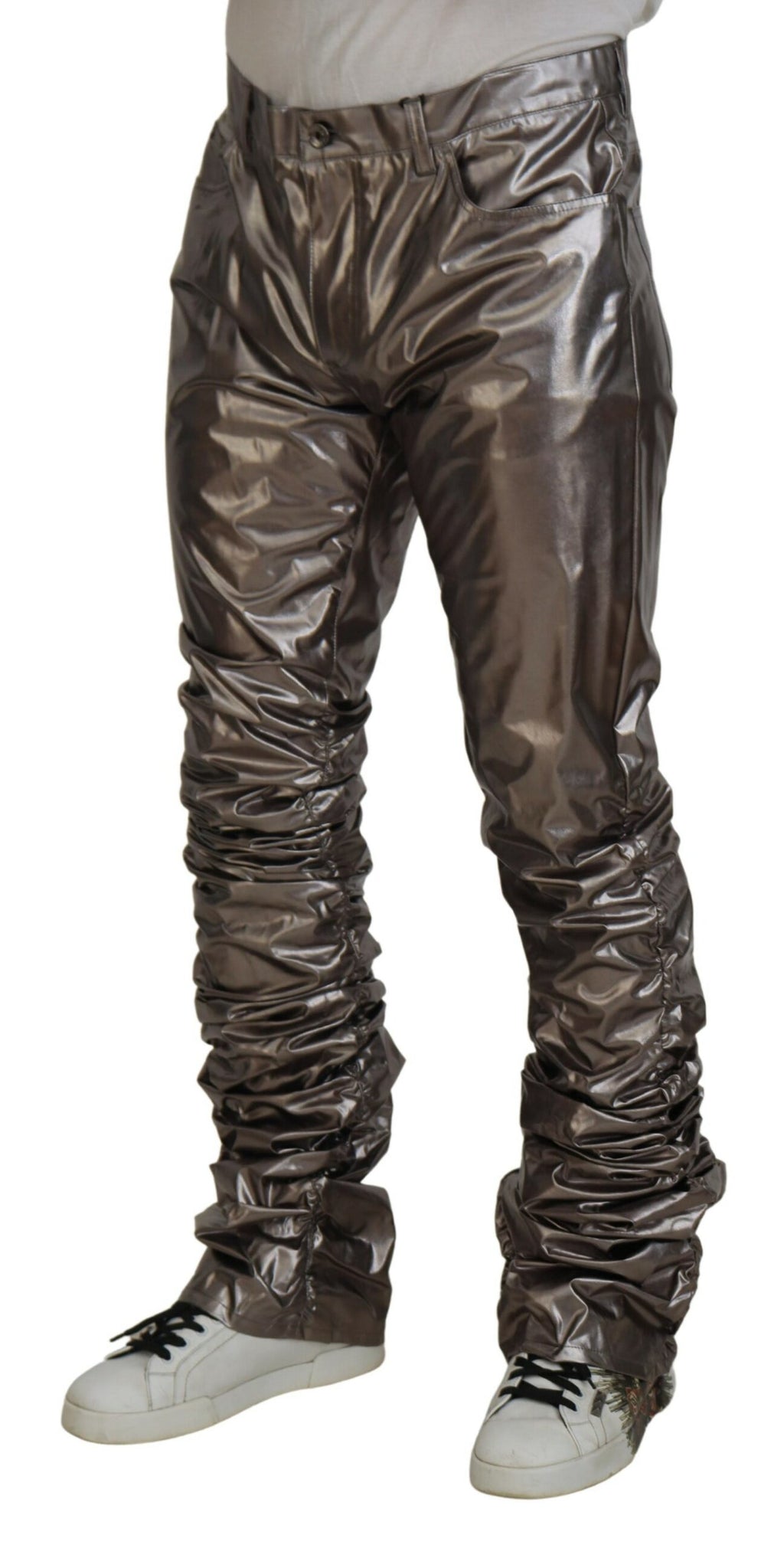 Dolce & Gabbana Silberne Metallic-Nylon-Stretch-Hose