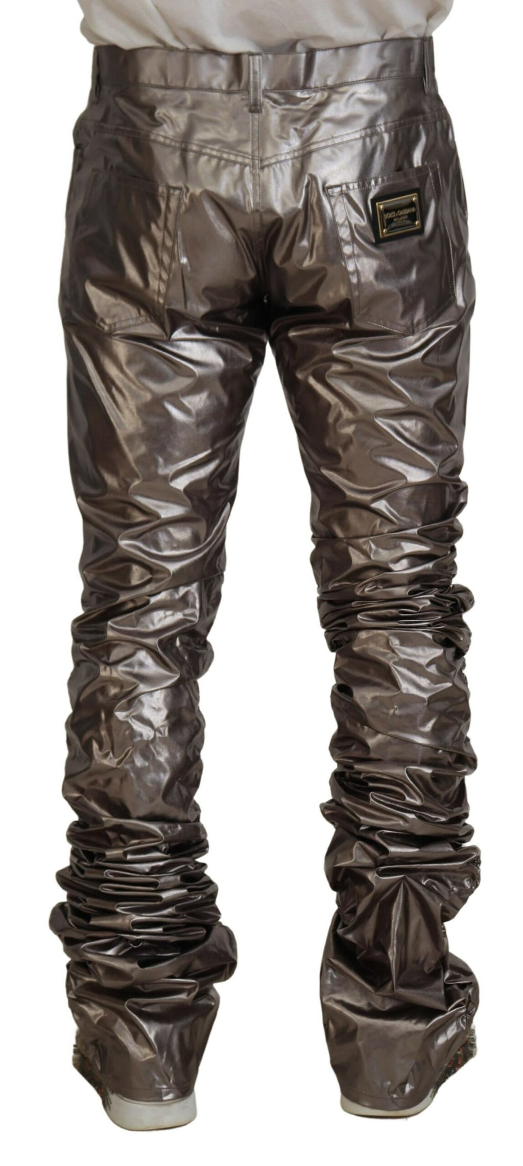 Dolce & Gabbana Silberne Metallic-Nylon-Stretch-Hose