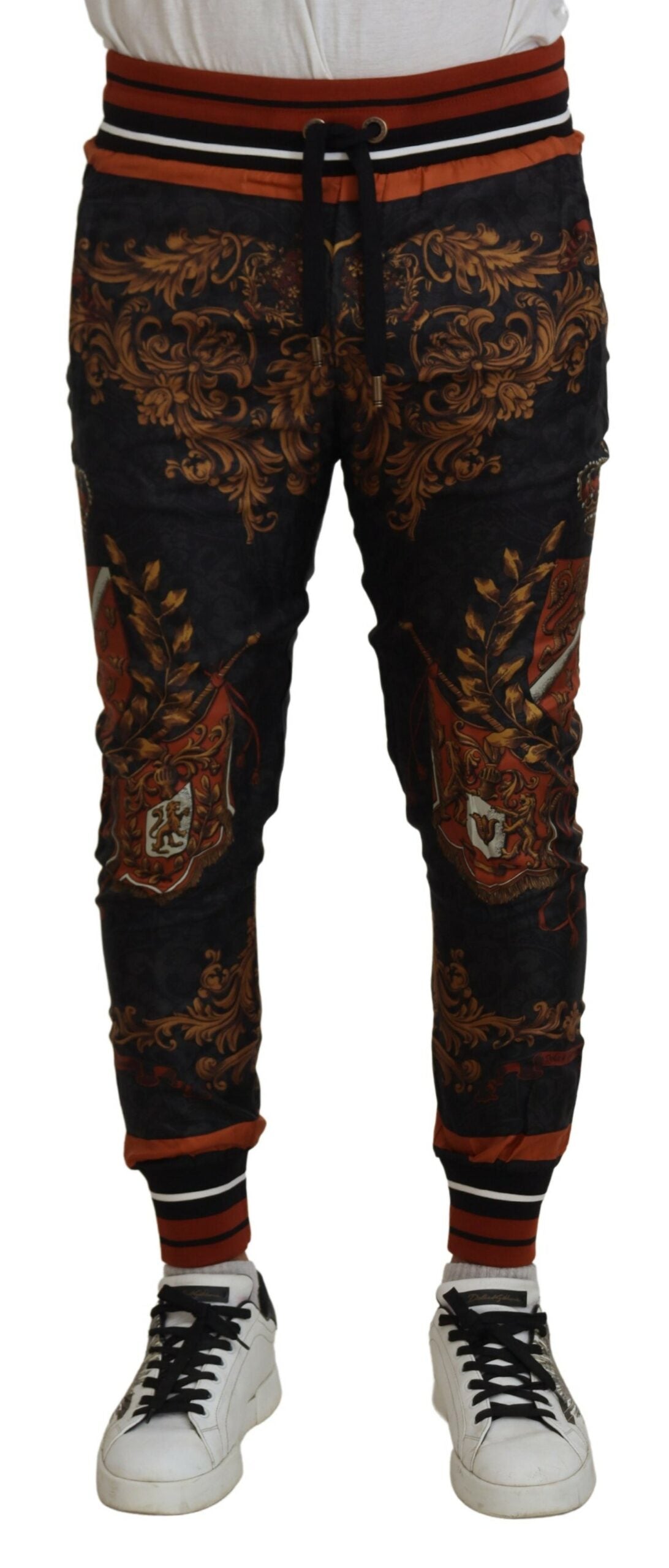 Dolce & Gabbana Graue Seiden-Barockkronen-Hose Sporthose