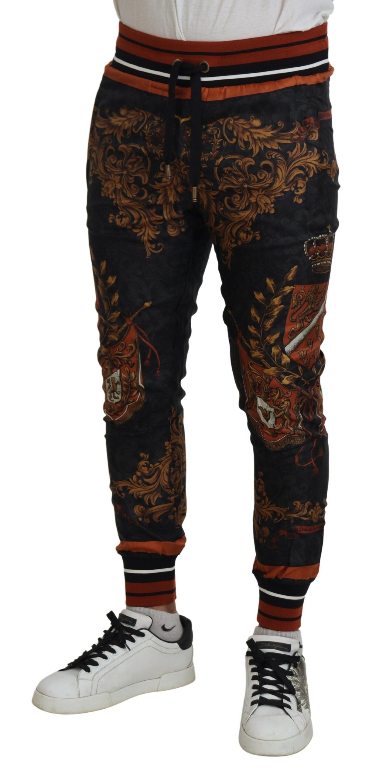 Dolce & Gabbana Graue Seiden-Barockkronen-Hose Sporthose