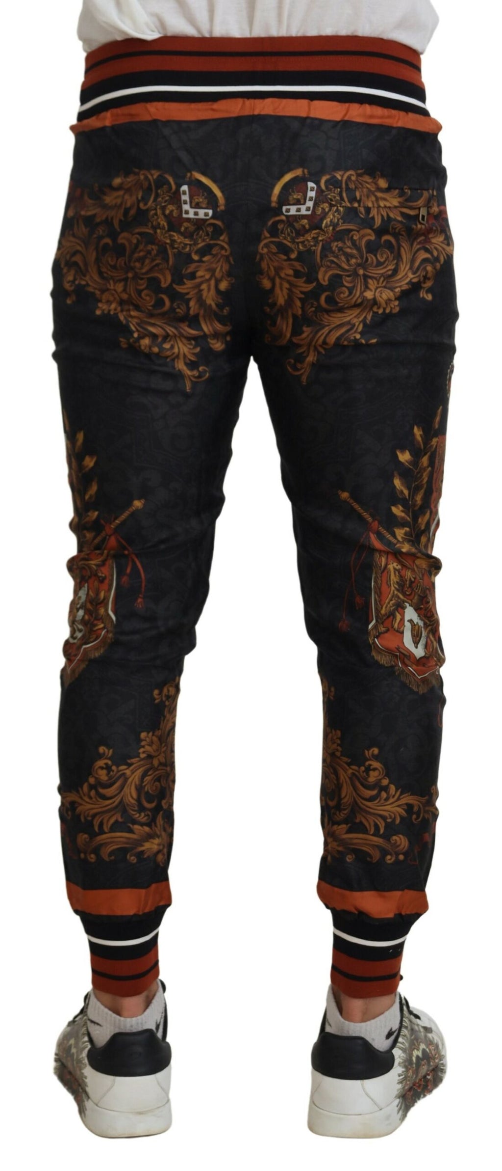 Dolce & Gabbana Graue Seiden-Barockkronen-Hose Sporthose