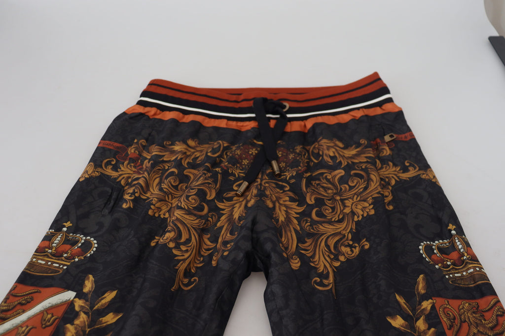 Dolce & Gabbana Graue Seiden-Barockkronen-Hose Sporthose