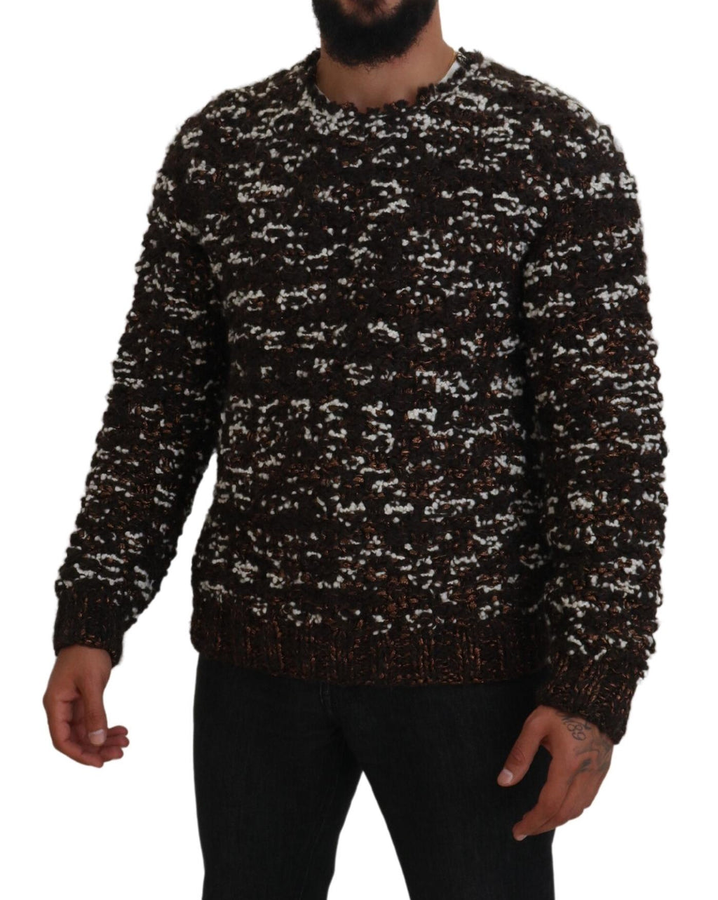 Dolce & Gabbana Brauner Pullover aus gestrickter Wolle Fatto A Mano