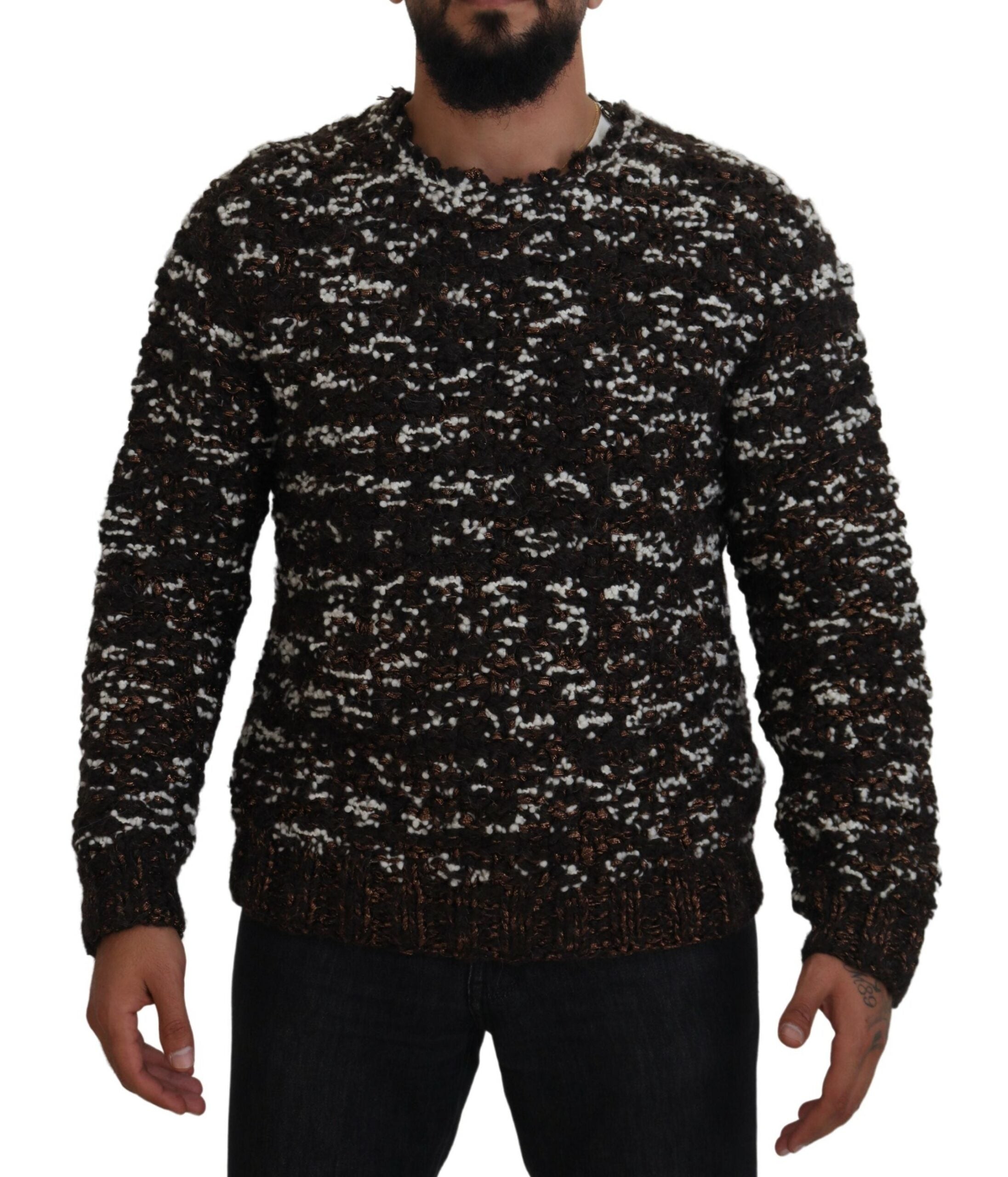 Dolce & Gabbana Brauner Pullover aus gestrickter Wolle Fatto A Mano
