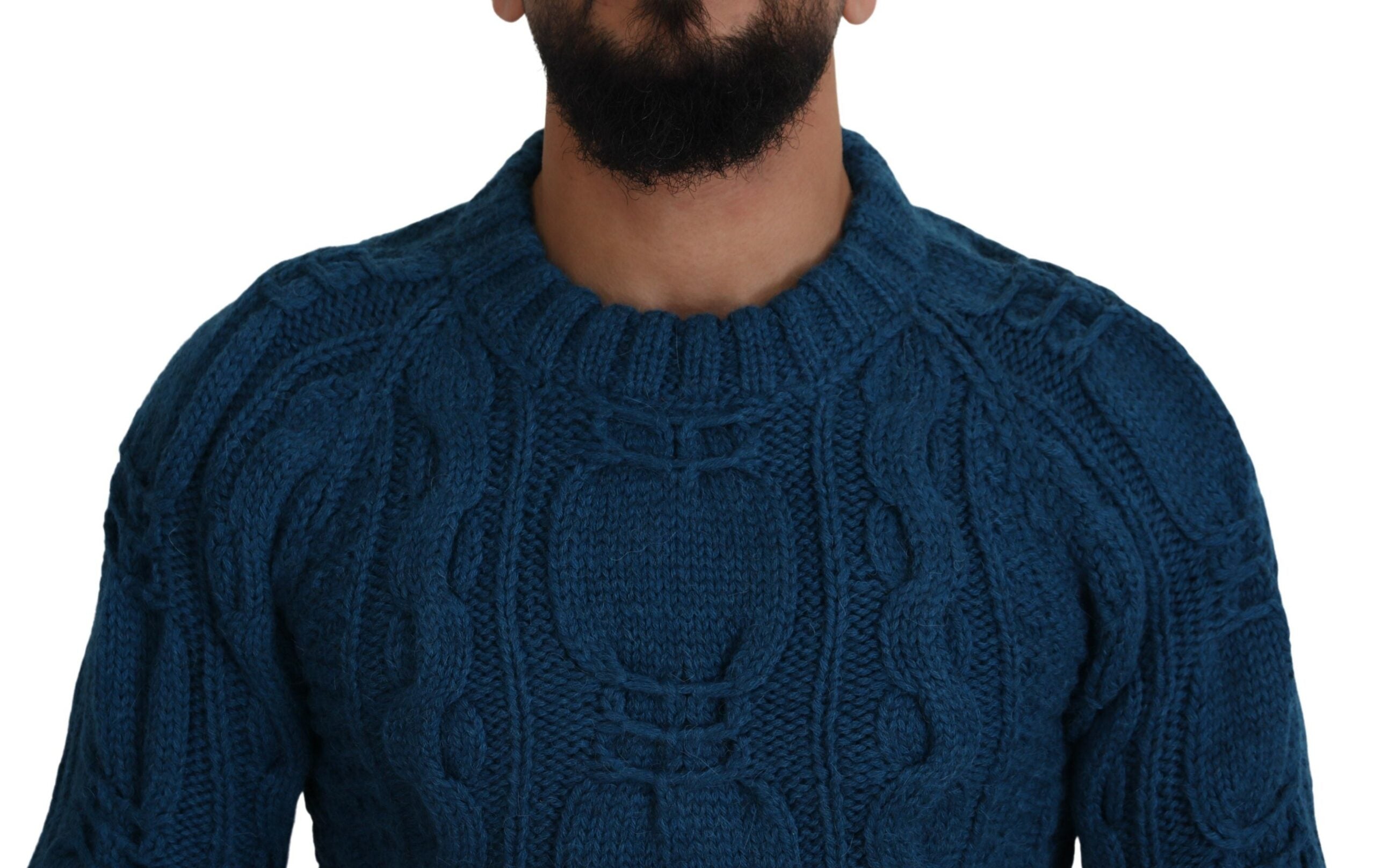 Dolce & Gabbana Blauer Pullover aus gestrickter Wolle und Alpaka