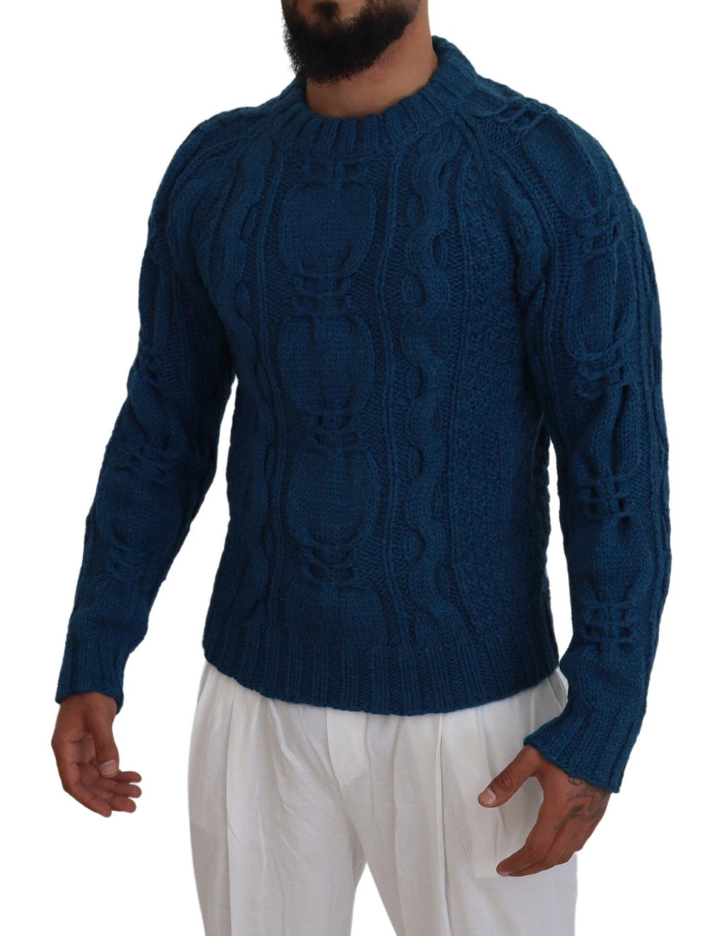 Dolce & Gabbana Blauer Pullover aus gestrickter Wolle und Alpaka