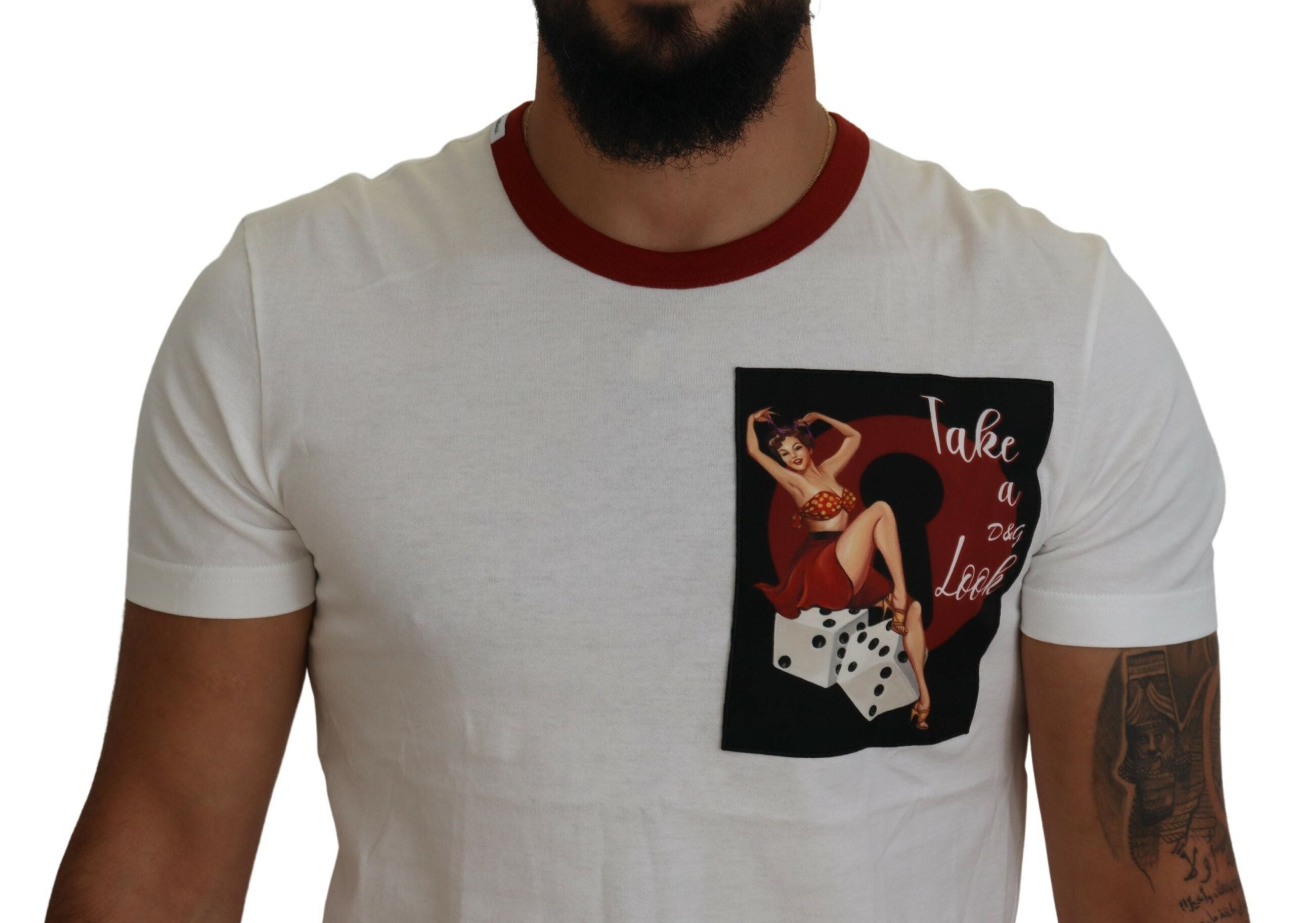 Dolce & Gabbana Weißes T-Shirt mit Rundhalsausschnitt und Logodruck aus Baumwolle