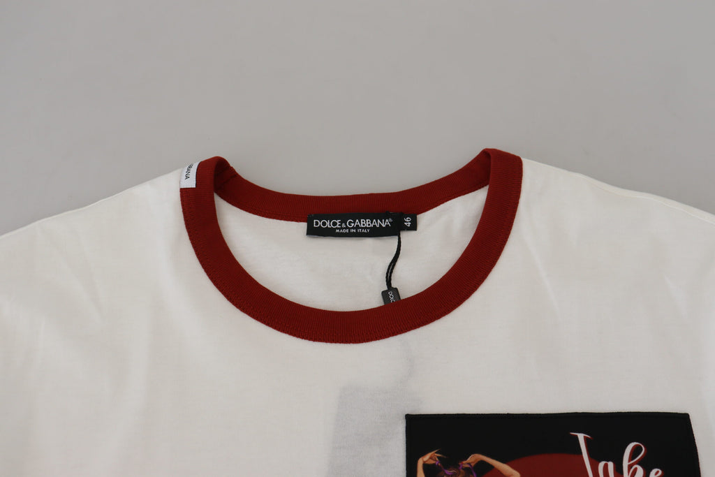 Dolce & Gabbana Weißes T-Shirt mit Rundhalsausschnitt und Logodruck aus Baumwolle