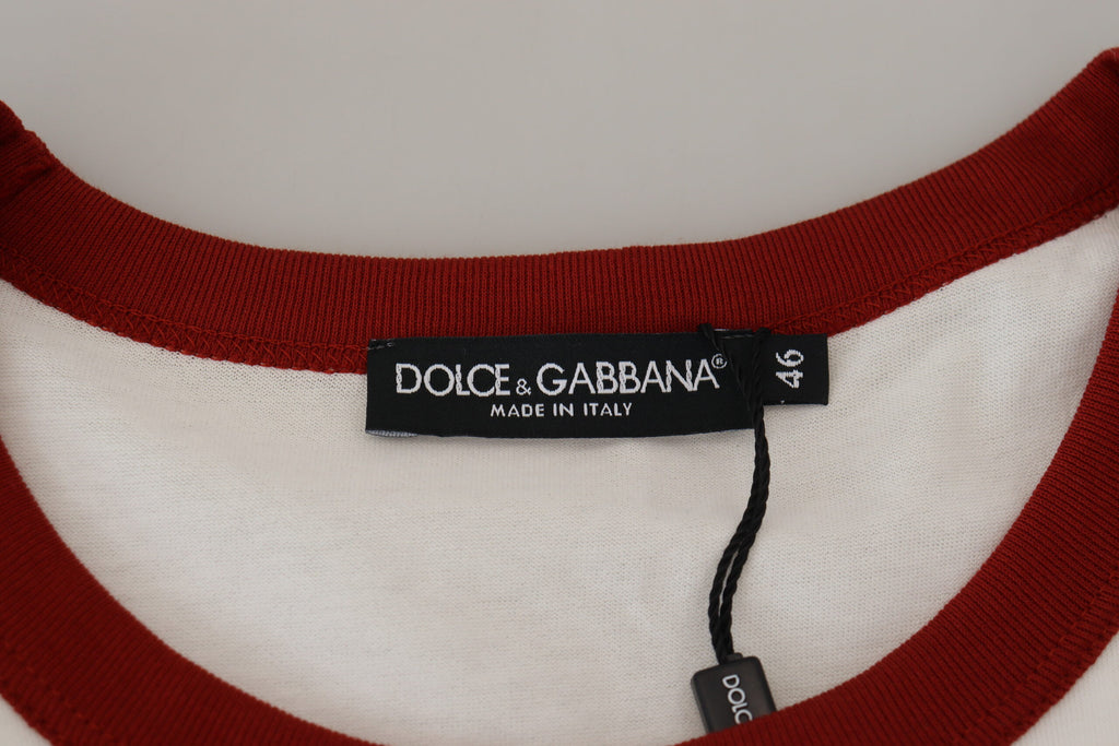 Dolce & Gabbana Weißes T-Shirt mit Rundhalsausschnitt und Logodruck aus Baumwolle