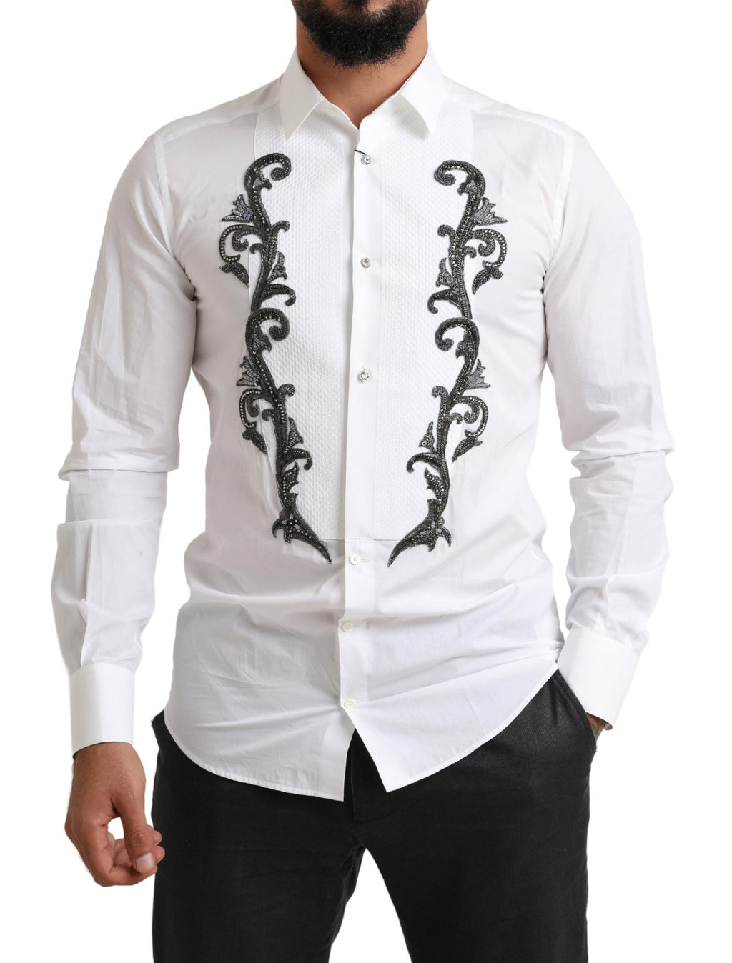 Dolce & Gabbana Weißes Smokinghemd Slim Fit Barock