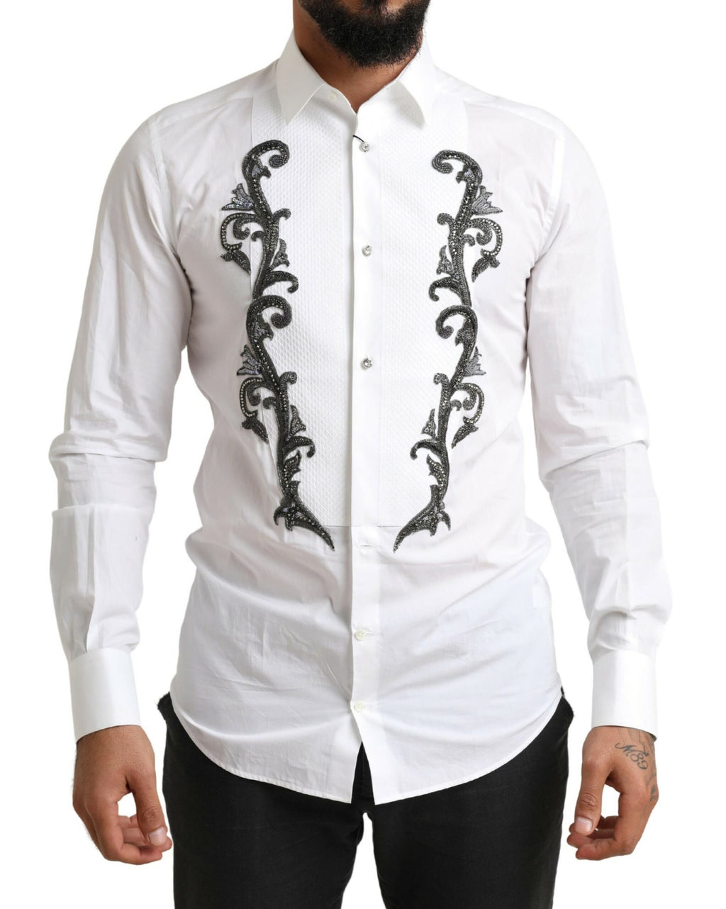 Dolce & Gabbana Weißes Smokinghemd Slim Fit Barock