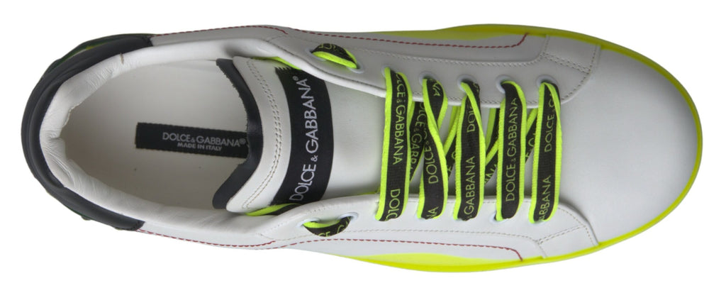 Dolce & Gabbana Weiß Gelb Portofino Leder Turnschuhe Schuhe
