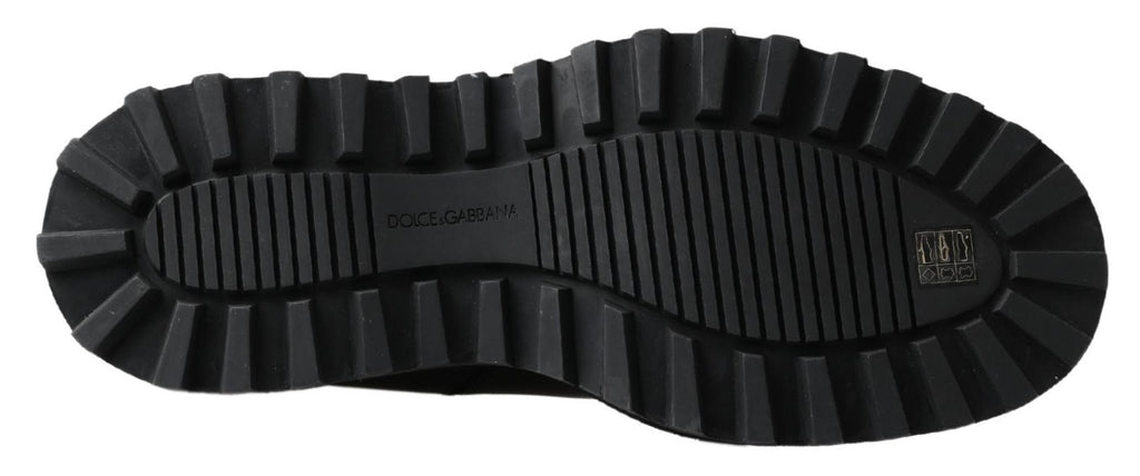 Dolce & Gabbana Schwarze Leder-Slipper mit Stretch-Stiefeln