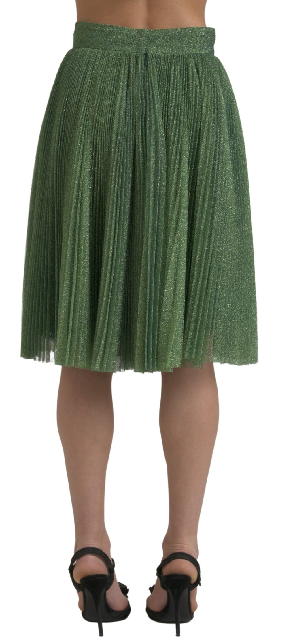 Dolce & Gabbana Grüner Metallic-Faltenrock mit hoher Taille und Faltenwurf