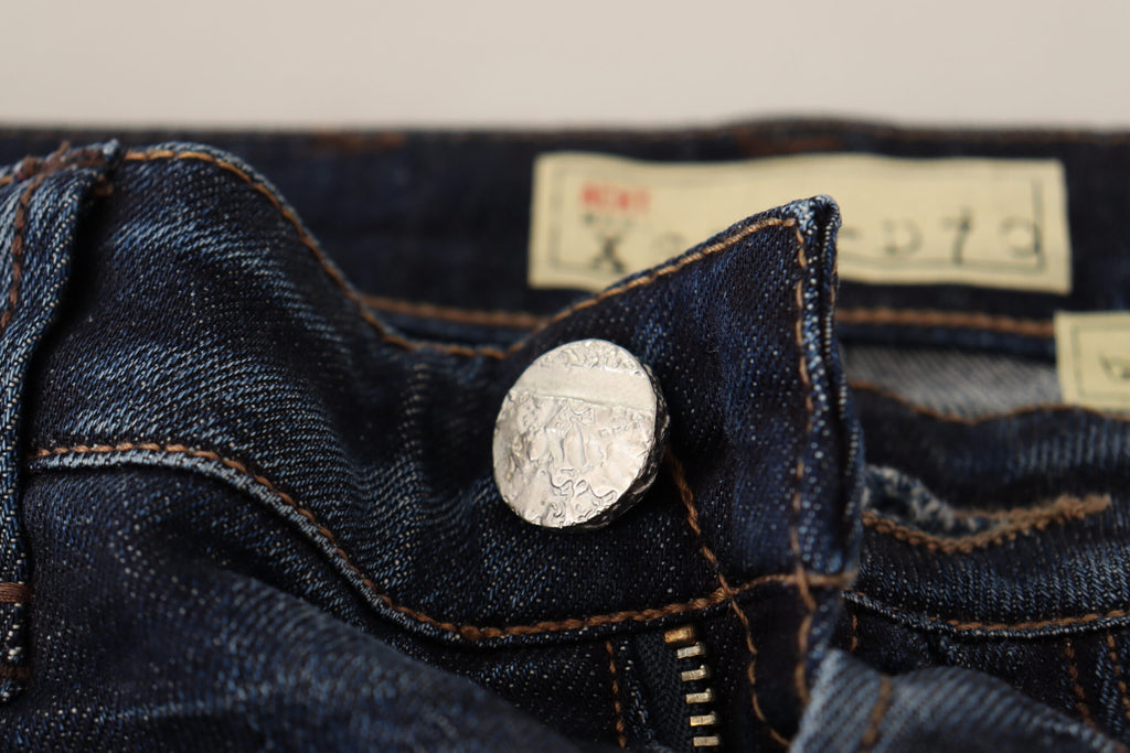 Acht Blaue Skinny Denim Jeans aus gewaschener Baumwolle mit niedriger Taille