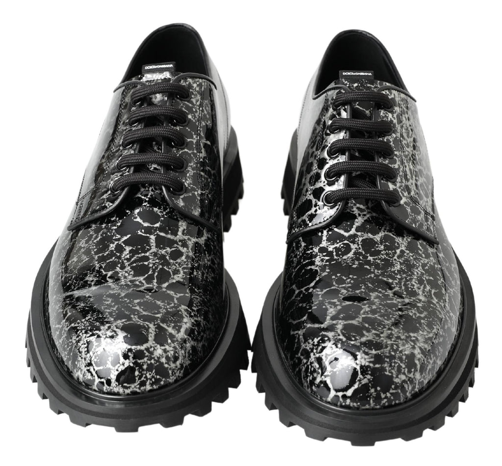 Dolce & Gabbana Schwarz Weiß Derby Lackleder Schuhe