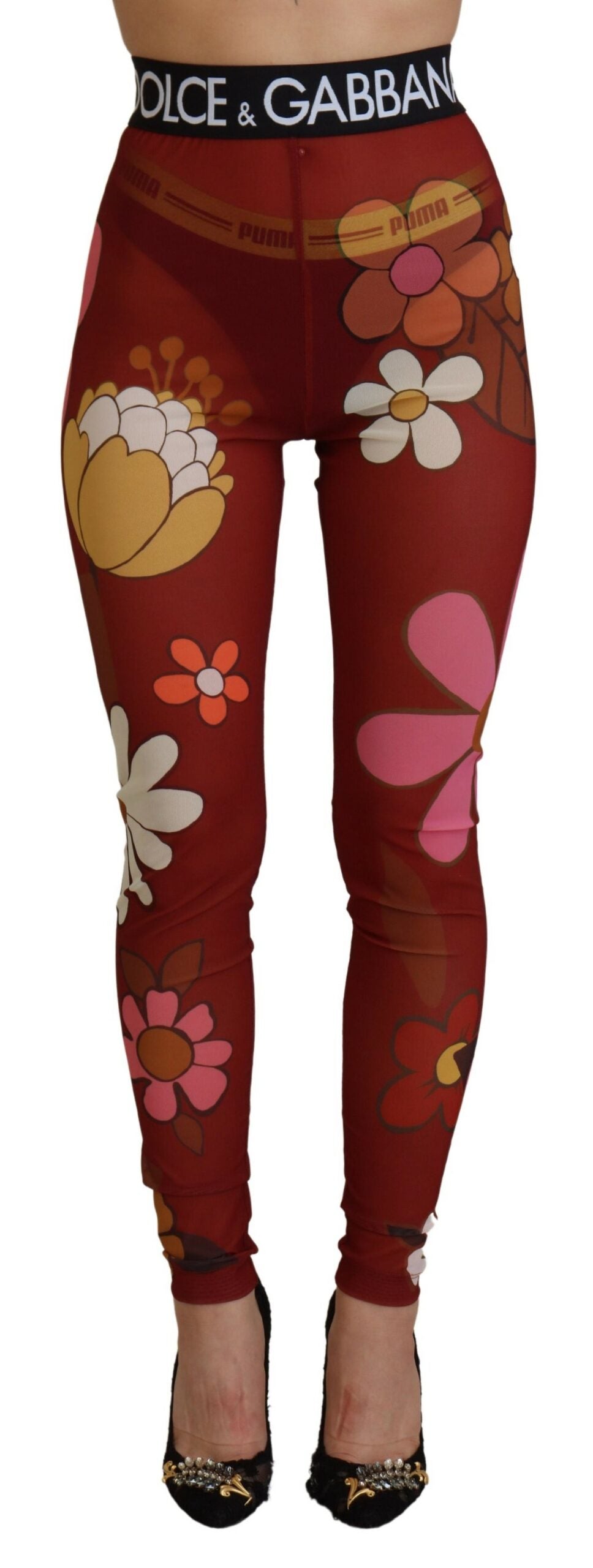 Dolce & Gabbana Rote geblümte Leggings Stretch-Taille-Hose