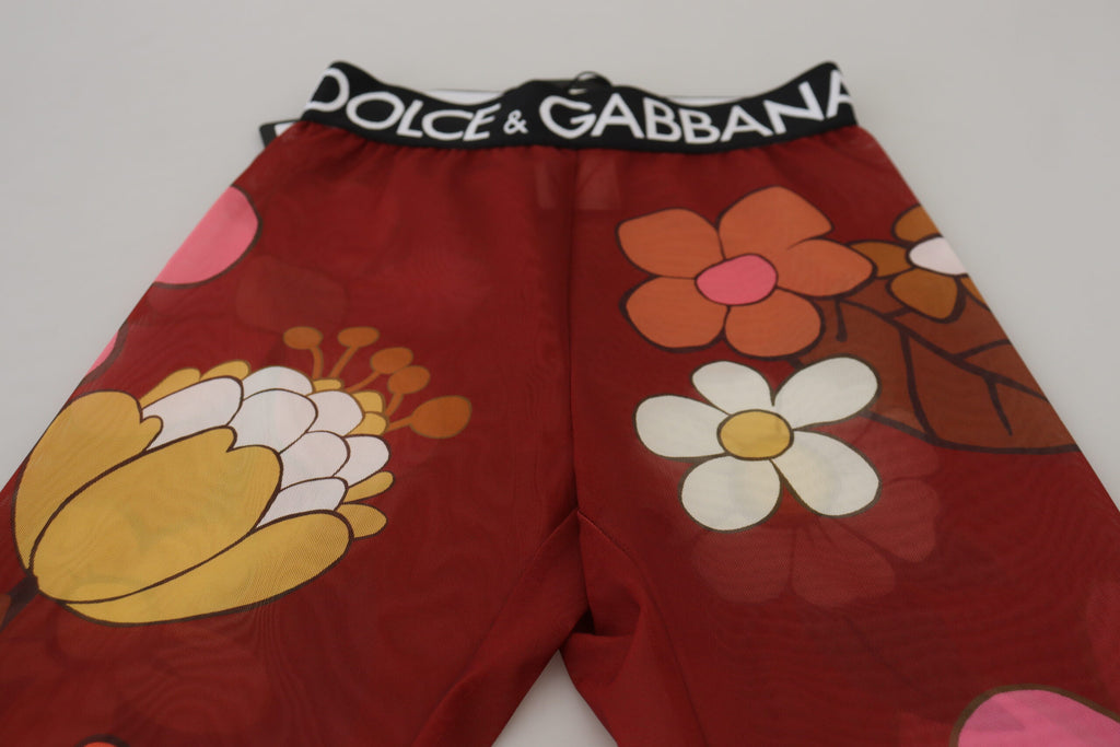Dolce & Gabbana Rote geblümte Leggings Stretch-Taille-Hose