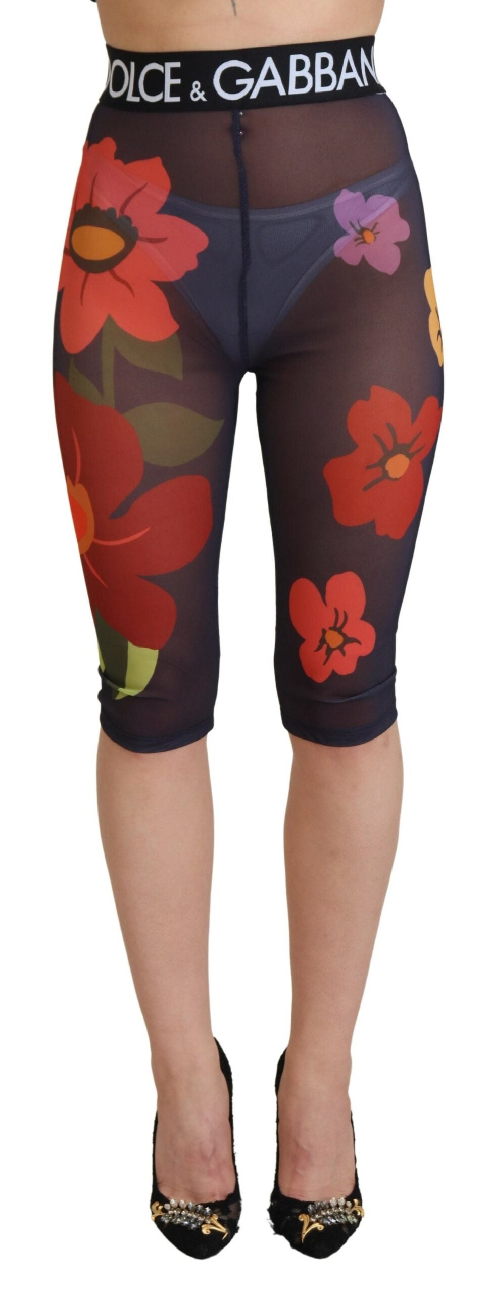 Dolce & Gabbana Schwarze Leggings mit Blumenmuster und Stretch-Taille