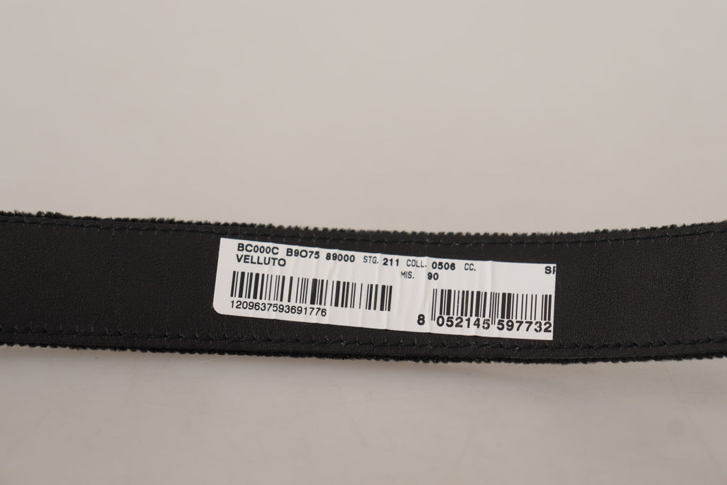 Dolce & Gabbana Schwarzer Samtgürtel mit Logo-Gravur aus Metall