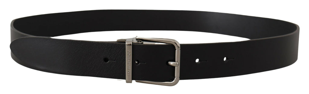 Dolce & Gabbana Schwarzer lässiger Kalbsleder-Logo-Metallschnallen-Gürtel