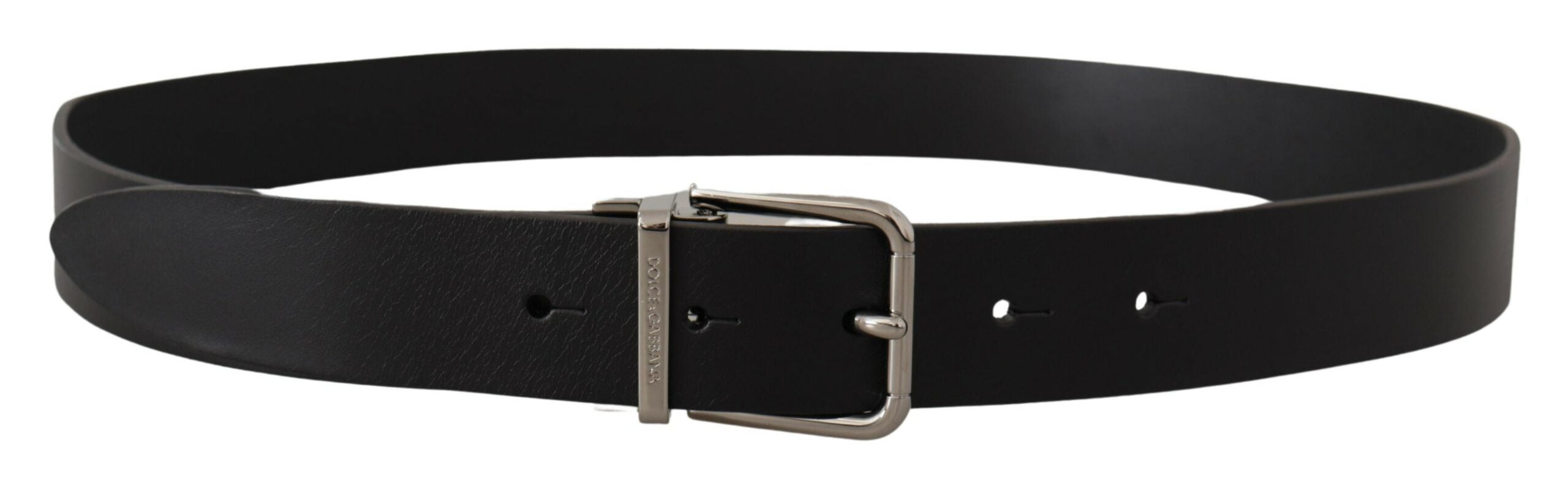 Dolce & Gabbana Schwarzer lässiger Kalbsleder-Logo-Metallschnallen-Gürtel