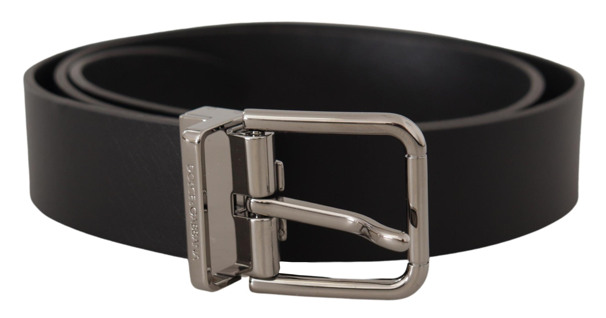 Dolce & Gabbana Schwarzer lässiger Kalbsleder-Logo-Metallschnallen-Gürtel