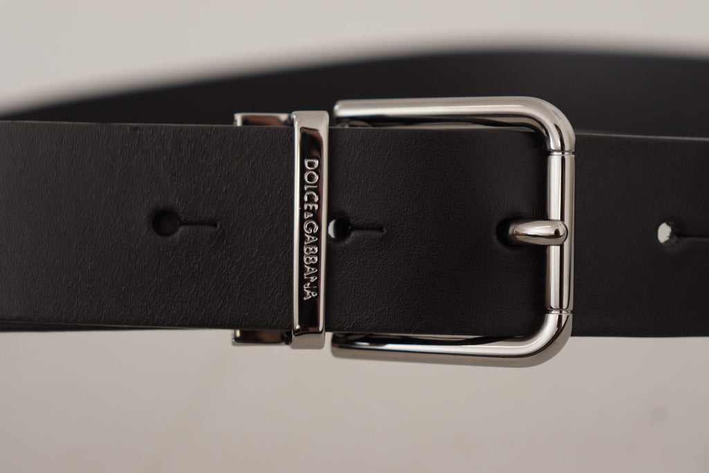 Dolce & Gabbana Schwarzer lässiger Kalbsleder-Logo-Metallschnallen-Gürtel